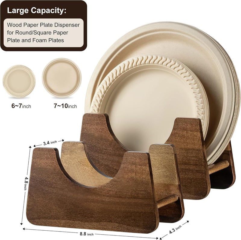 PTSTING Paper Plate Dispenser 2 PCS Acacia Wood Foam Plate Storage Organizer for 7-10 inch Disposable Plate,Paper Plate Holder for Cabinet,Countertop,RV or Outdoor - Image 4